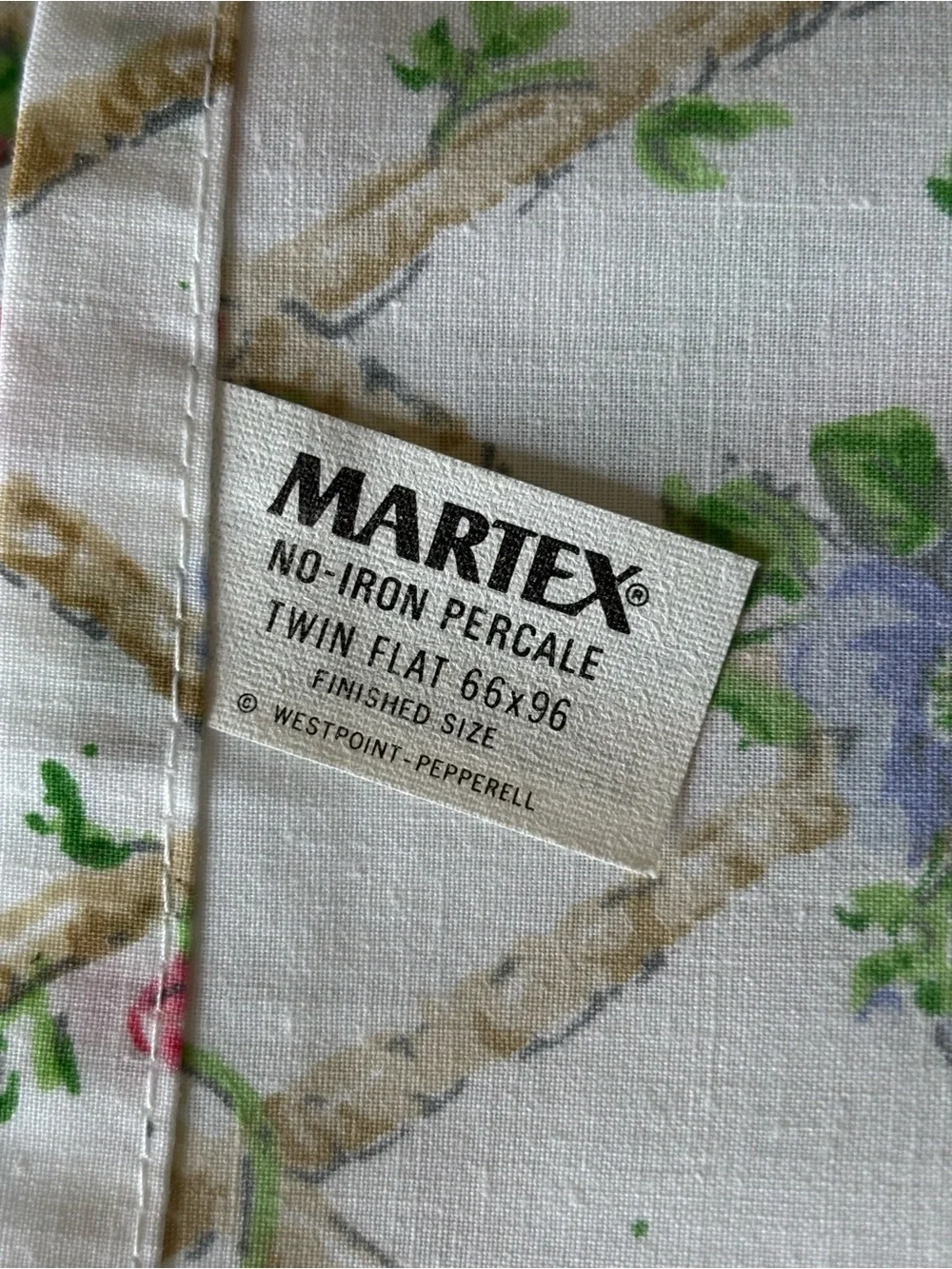 Vintage 1980s Martex Gazebo Twin Flat Sheet No Iron Percale Floral Trellis 66x96